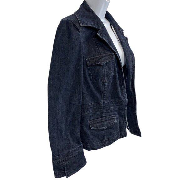 Talbots Women's Dark Blue Denim Buttons Blazer Jacket Stretch Size 12 - Picture 1 of 11